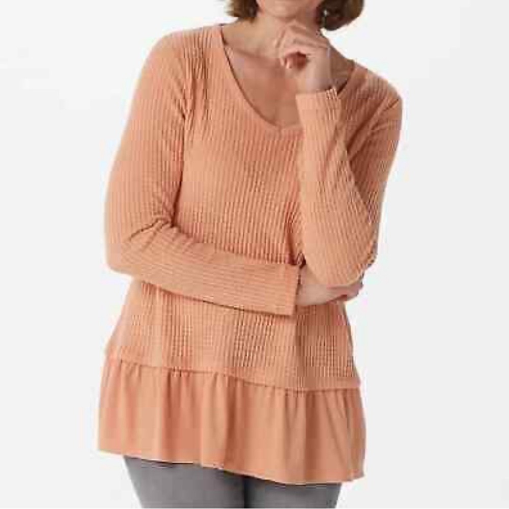 KOOKABURRA by UGG Peach waffle soft comfort ruffle hem woman plus size tunic 1X